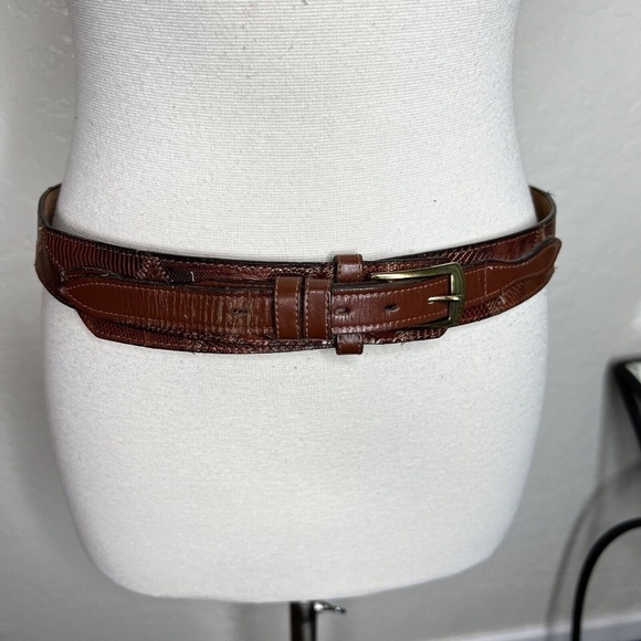 Vintage tony lama men’s brown lizard belt western cowboy style 36 main image 4
